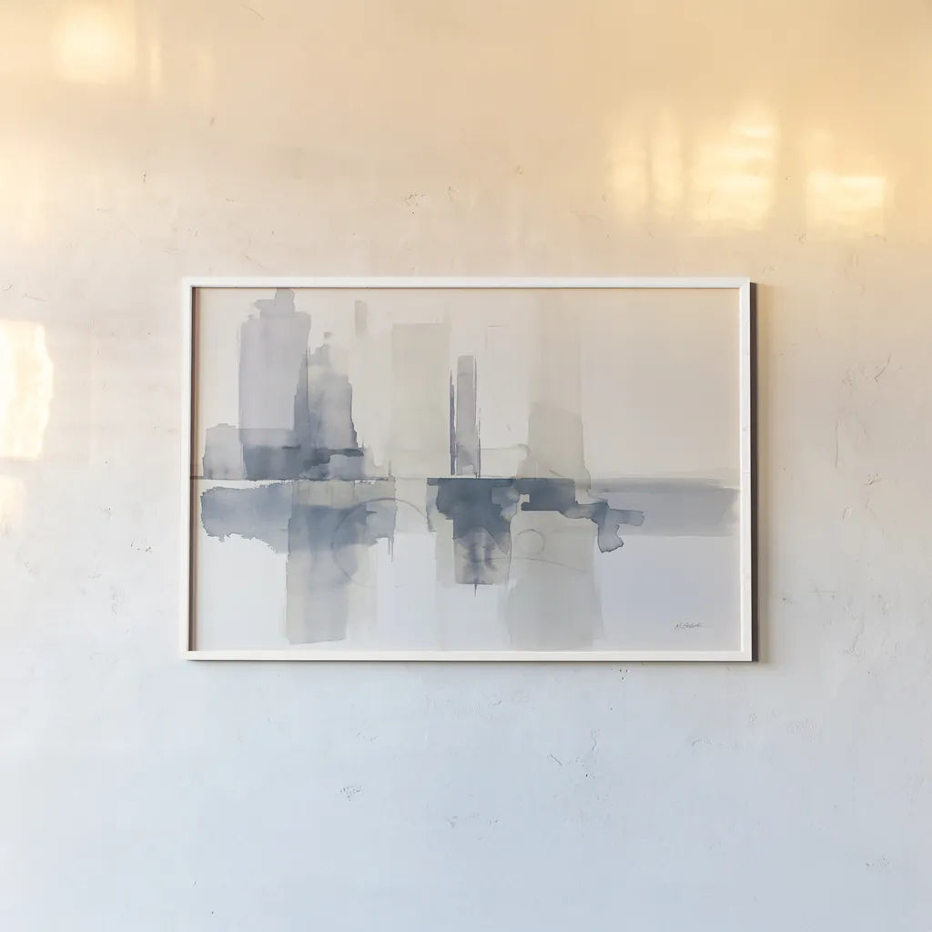 Improvisation II Navy by Mike Schick. shown as a paper print in a white frame. Available as a archival giclee rolled canvas, fine art paper, or poster print. SKU 48102i.