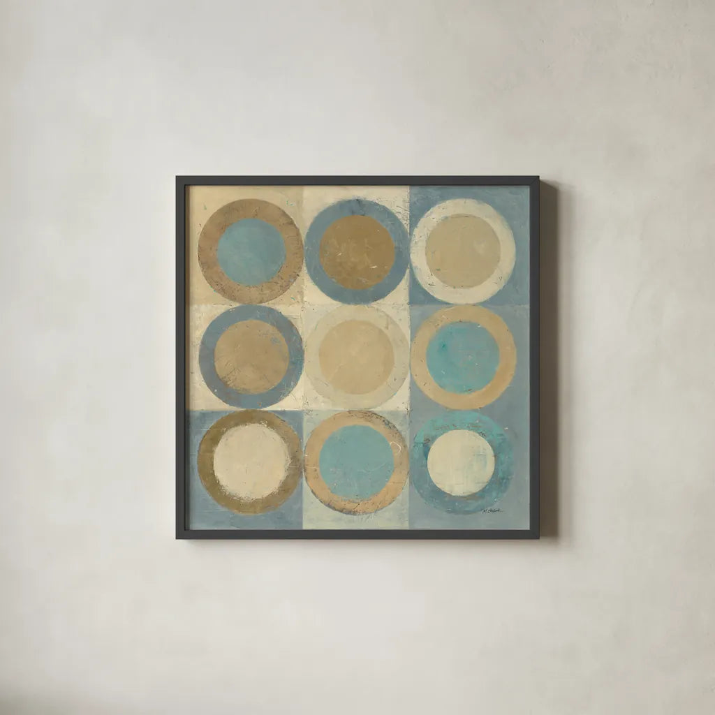 In the Key of Blue by Mike Schick. Shown in a sleek black glass frame for a contemporary gallery look. Available as an archival giclee rolled canvas, fine art paper, or poster print. SKU 34272a.