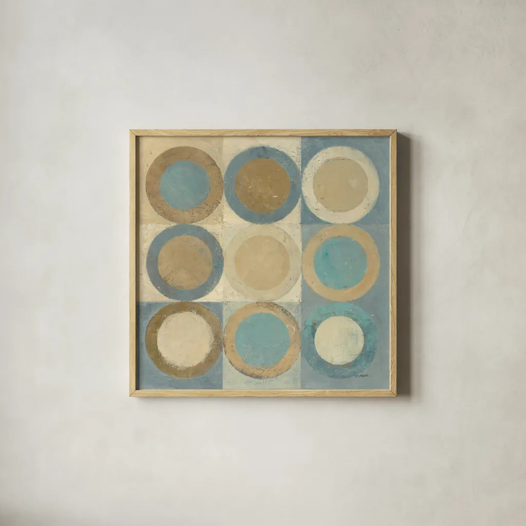 In the Key of Blue by Mike Schick. Shown in a natural wood glass frame for a timeless modern aesthetic. Available as an archival giclee rolled canvas, fine art paper, or poster print. SKU 34272a.