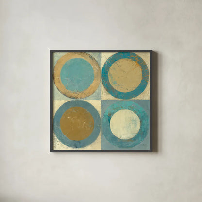 In the Key of Blue Crop by Mike Schick. Shown in a sleek black glass frame for a contemporary gallery look. Available as an archival giclee rolled canvas, fine art paper, or poster print. SKU 22614a.