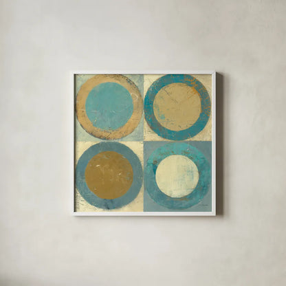 In the Key of Blue Crop by Mike Schick. Shown in a crisp white glass frame for a clean and minimalist style. Available as an archival giclee rolled canvas, fine art paper, or poster print. SKU 22614a.