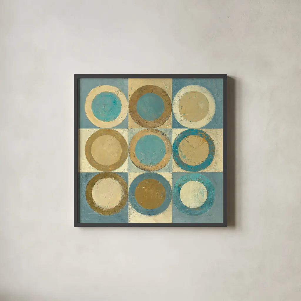 In the Key of Blue Light and Dark by Mike Schick. Shown in a sleek black glass frame for a contemporary gallery look. Available as an archival giclee rolled canvas, fine art paper, or poster print. SKU 22639a.