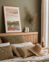 Influence of Line and Color Crop by Mike Schick. shown as a paper print in a natural frame. Available as a archival giclee rolled canvas, fine art paper, or poster print. SKU 21654h.