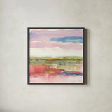 Influence of Line and Color Gold Bright by Mike Schick. Shown in a sleek black glass frame for a contemporary gallery look. Available as an archival giclee rolled canvas, fine art paper, or poster print. SKU 33626a.