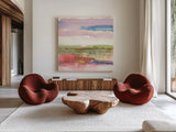 Influence of Line and Color Gold Bright by Mike Schick. Shown as extra-large giant wall art in a modern living room. Available as an archival giclee rolled canvas, fine art paper, or poster print. SKU 33626a.