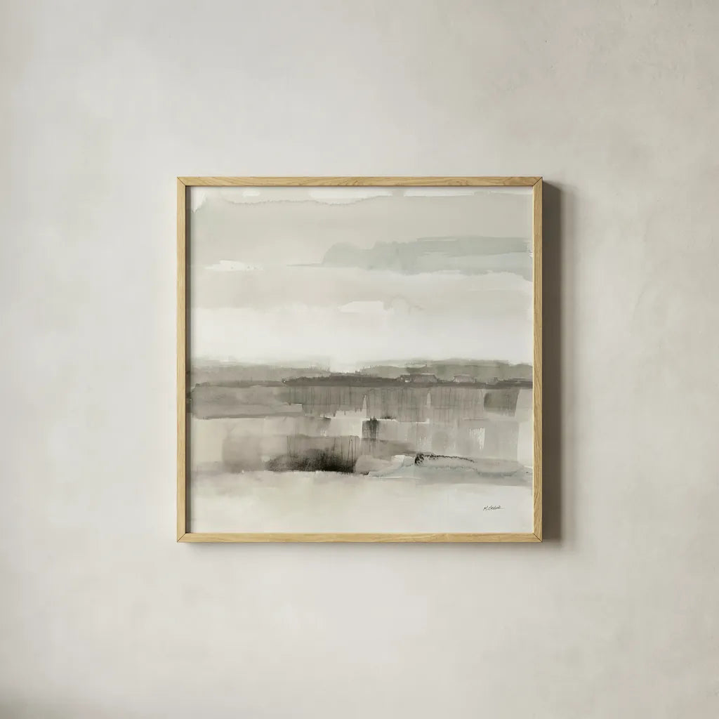 Influence of Line and Color Neutral by Mike Schick. Shown in a natural wood glass frame for a timeless modern aesthetic. Available as an archival giclee rolled canvas, fine art paper, or poster print. SKU 63222a.