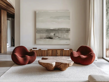Influence of Line and Color Neutral by Mike Schick. Shown as extra-large giant wall art in a modern living room. Available as an archival giclee rolled canvas, fine art paper, or poster print. SKU 63222a.