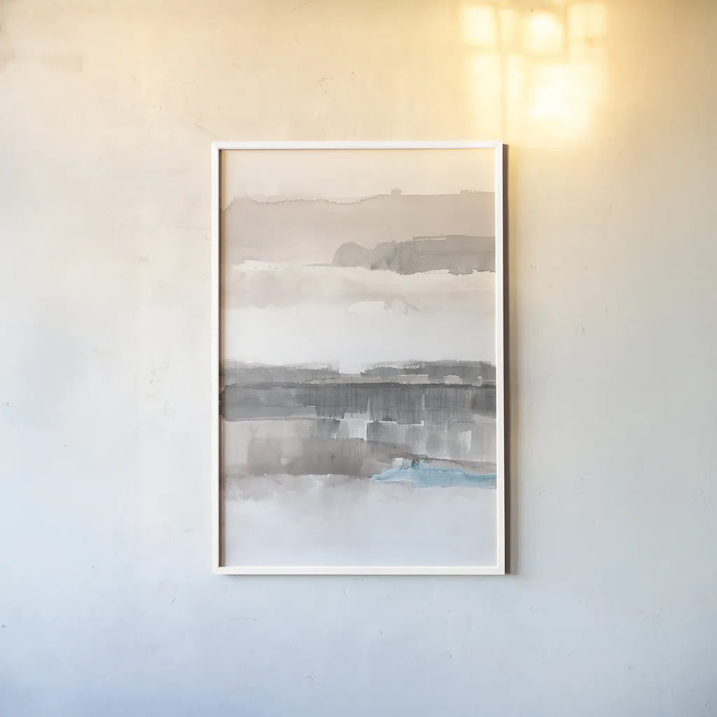 Influence of Line and Color Neutral Aqua by Mike Schick. shown as a paper print in a white frame. Available as a archival giclee rolled canvas, fine art paper, or poster print. SKU 30988h.