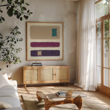 Isole Neutral by Mike Schick. Shown in a natural wood frame in a cozy modern living room. Available as an archival giclee rolled canvas, fine art paper, or poster print. SKU 34227a.