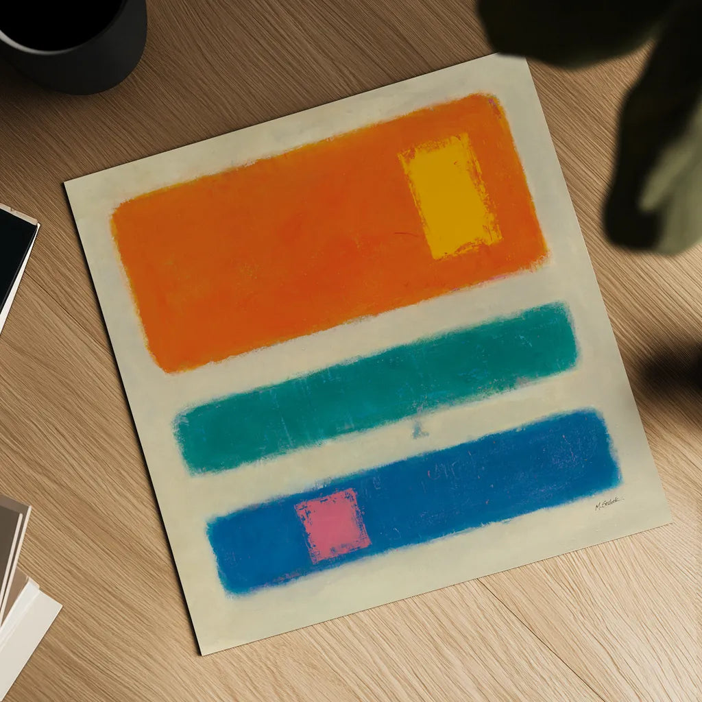 Isole Orange by Mike Schick. Shown as a detailed flat fine art print, highlighting archival giclee quality. Available as an archival giclee rolled canvas, fine art paper, or poster print. SKU 22606a.