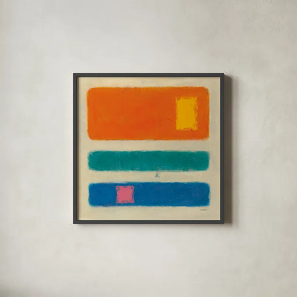 Isole Orange by Mike Schick. Shown in a sleek black glass frame for a contemporary gallery look. Available as an archival giclee rolled canvas, fine art paper, or poster print. SKU 22606a.