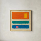 Isole Orange by Mike Schick. Shown in a natural wood glass frame for a timeless modern aesthetic. Available as an archival giclee rolled canvas, fine art paper, or poster print. SKU 22606a.