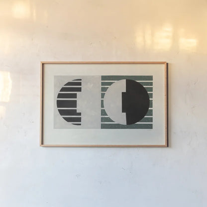 Latitude Green by Mike Schick. shown as a paper print in a natural frame. Available as a archival giclee rolled canvas, fine art paper, or poster print. SKU 58745i.