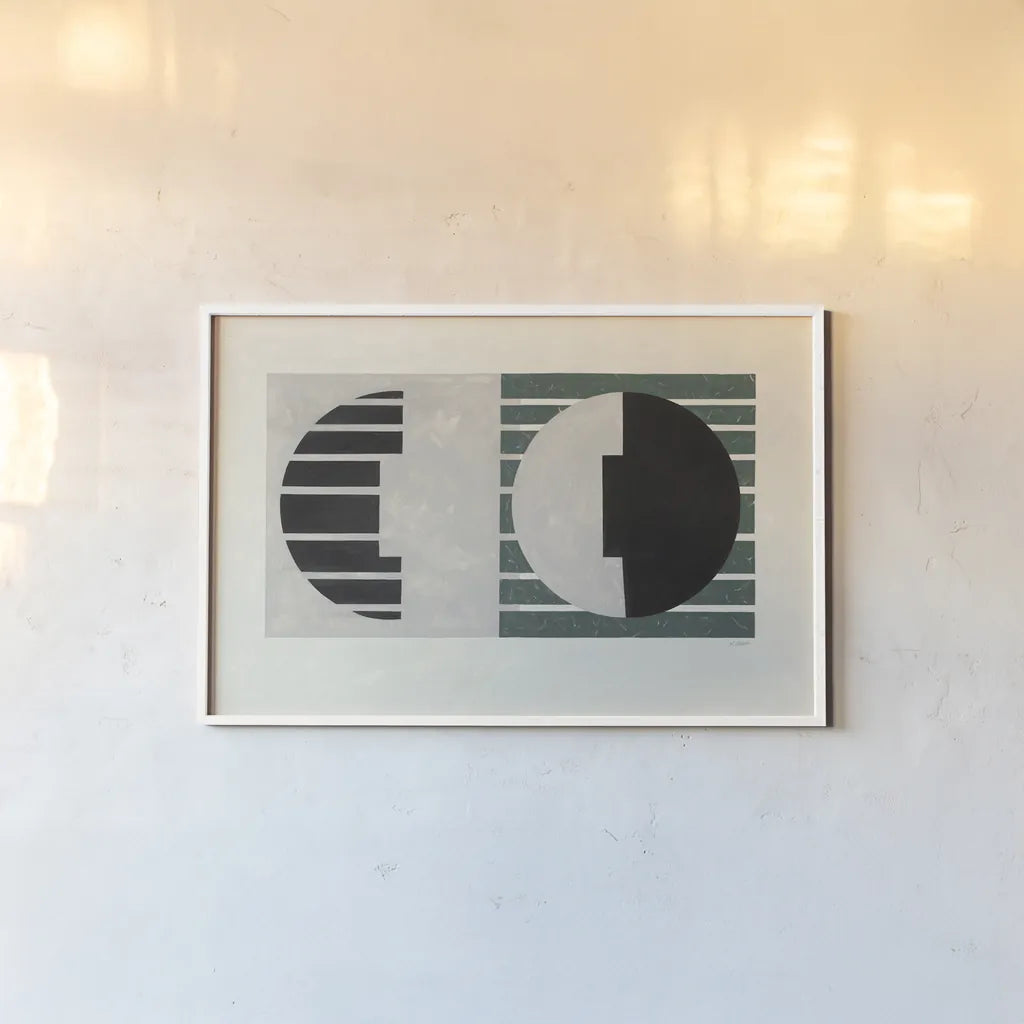 Latitude Green by Mike Schick. shown as a paper print in a white frame. Available as a archival giclee rolled canvas, fine art paper, or poster print. SKU 58745i.