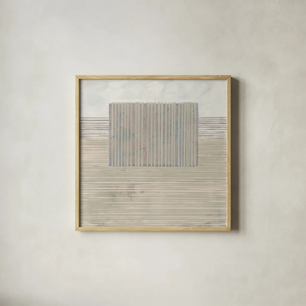 Layer of Reality Neutral by Mike Schick. Shown in a natural wood glass frame for a timeless modern aesthetic. Available as an archival giclee rolled canvas, fine art paper, or poster print. SKU 42925a.