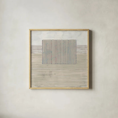 Layer of Reality Neutral by Mike Schick. Shown in a natural wood glass frame for a timeless modern aesthetic. Available as an archival giclee rolled canvas, fine art paper, or poster print. SKU 42925a.