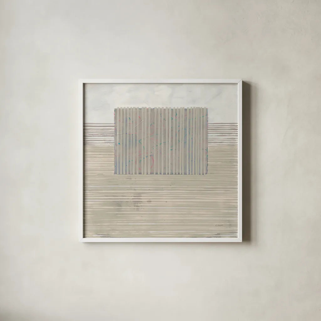 Layer of Reality Neutral by Mike Schick. Shown in a crisp white glass frame for a clean and minimalist style. Available as an archival giclee rolled canvas, fine art paper, or poster print. SKU 42925a.