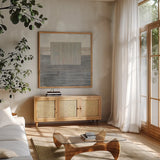 Layers of Reality by Mike Schick. Shown in a natural wood frame in a cozy modern living room. Available as an archival giclee rolled canvas, fine art paper, or poster print. SKU 32092a.