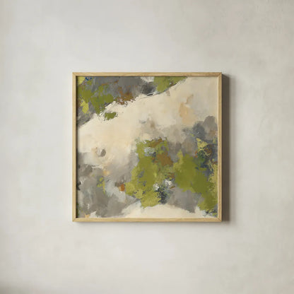 Linden Gray Matter II Square by Mike Schick. Shown in a natural wood glass frame for a timeless modern aesthetic. Available as an archival giclee rolled canvas, fine art paper, or poster print. SKU 34217a.