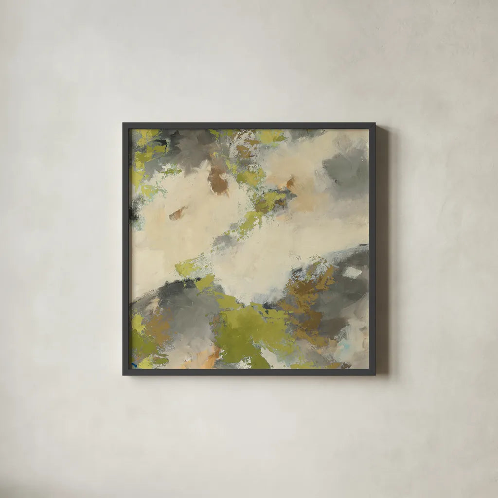 Linden Gray Matter III Square by Mike Schick. Shown in a sleek black glass frame for a contemporary gallery look. Available as an archival giclee rolled canvas, fine art paper, or poster print. SKU 34218a.