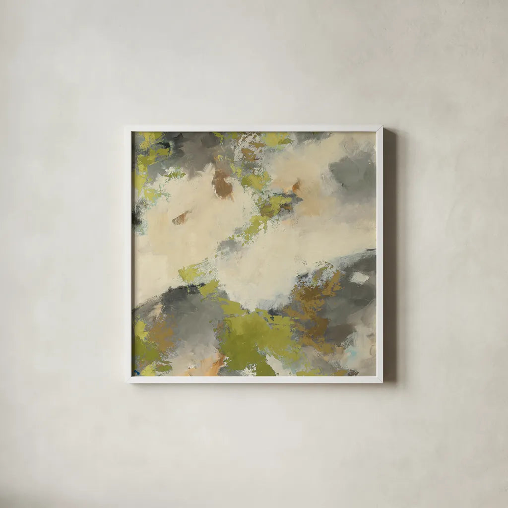 Linden Gray Matter III Square by Mike Schick. Shown in a crisp white glass frame for a clean and minimalist style. Available as an archival giclee rolled canvas, fine art paper, or poster print. SKU 34218a.