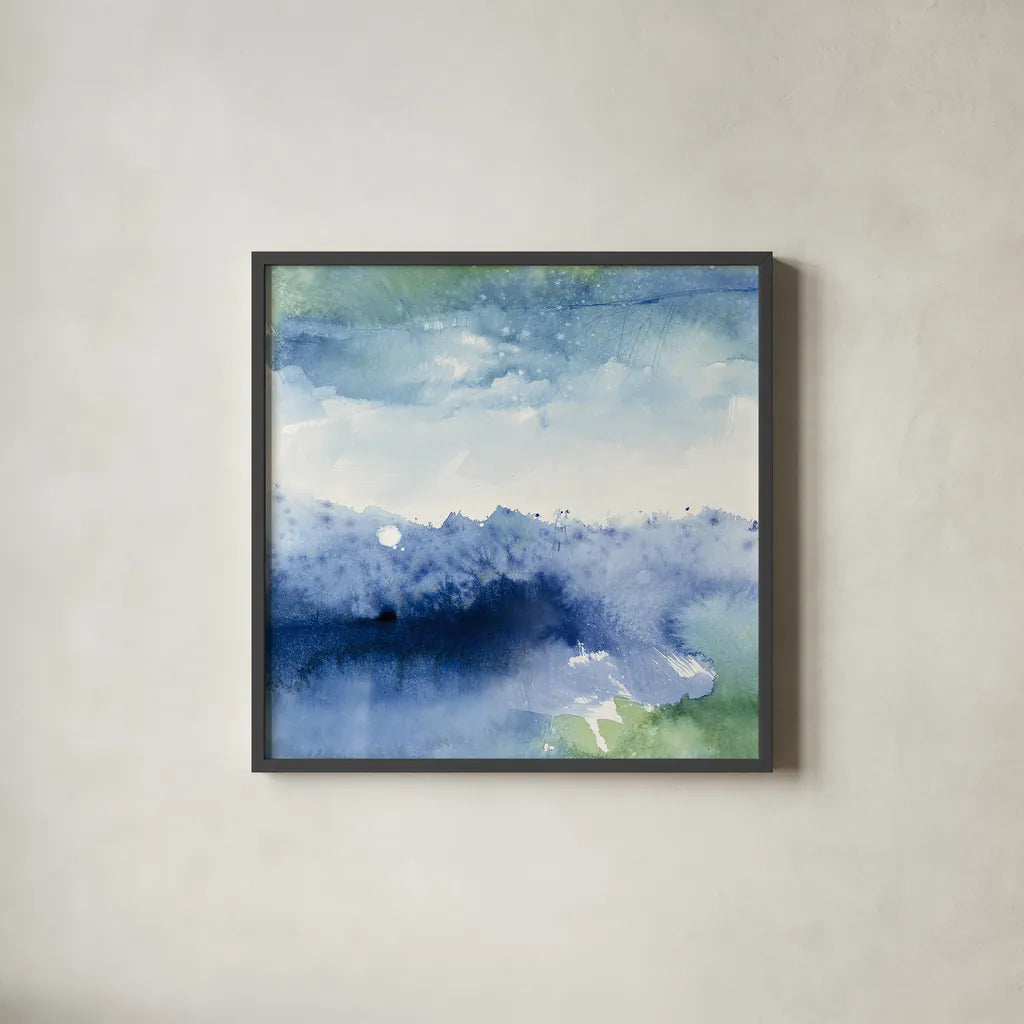 Midnight at the Lake II by Mike Schick. Shown in a sleek black glass frame for a contemporary gallery look. Available as an archival giclee rolled canvas, fine art paper, or poster print. SKU 15459a.