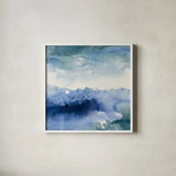 Midnight at the Lake II Cool by Mike Schick. Shown in a crisp white glass frame for a clean and minimalist style. Available as an archival giclee rolled canvas, fine art paper, or poster print. SKU 49982a.