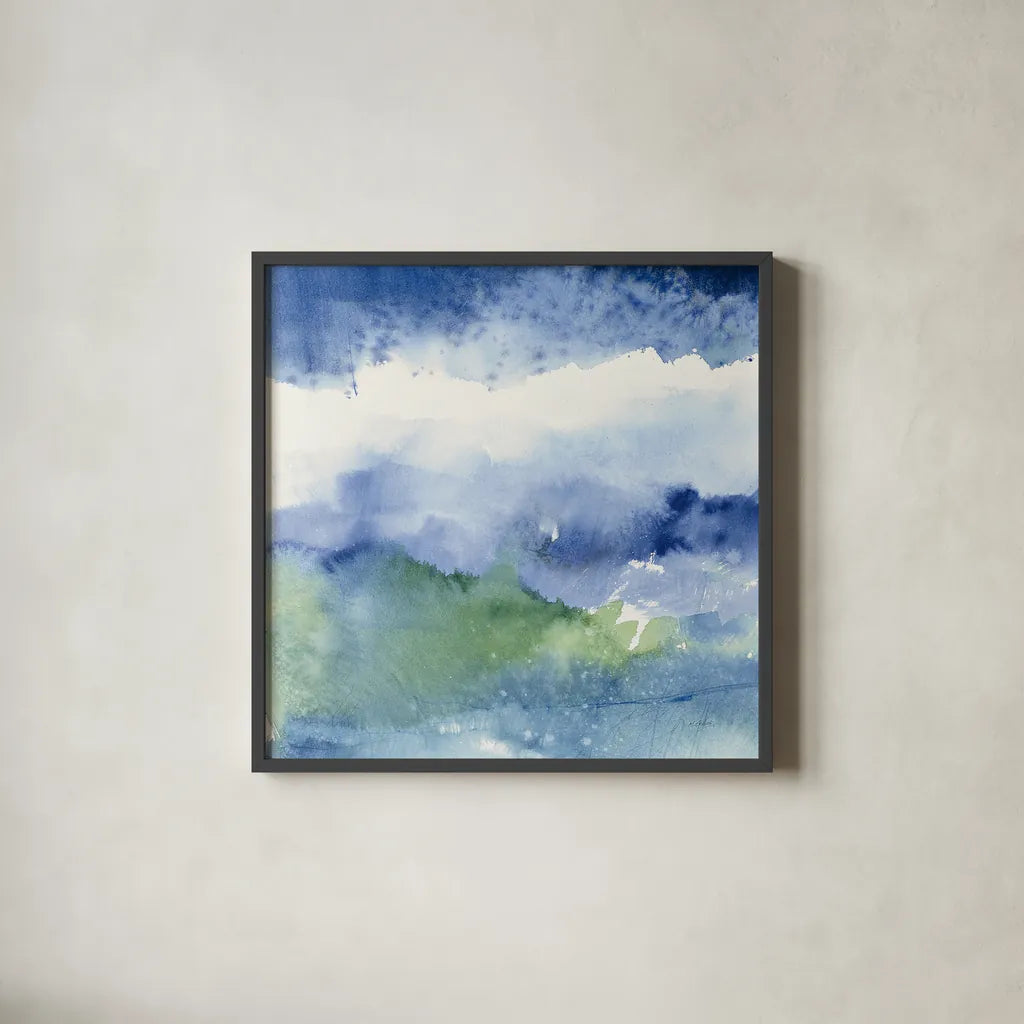 Midnight at the Lake III by Mike Schick. Shown in a sleek black glass frame for a contemporary gallery look. Available as an archival giclee rolled canvas, fine art paper, or poster print. SKU 20555a.