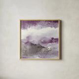 Midnight at the Lake III Amethyst and Grey by Mike Schick. Shown in a natural wood glass frame for a timeless modern aesthetic. Available as an archival giclee rolled canvas, fine art paper, or poster print. SKU 22141a.