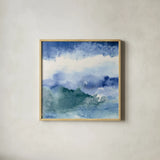 Midnight at the Lake III Cool by Mike Schick. Shown in a natural wood glass frame for a timeless modern aesthetic. Available as an archival giclee rolled canvas, fine art paper, or poster print. SKU 49983a.