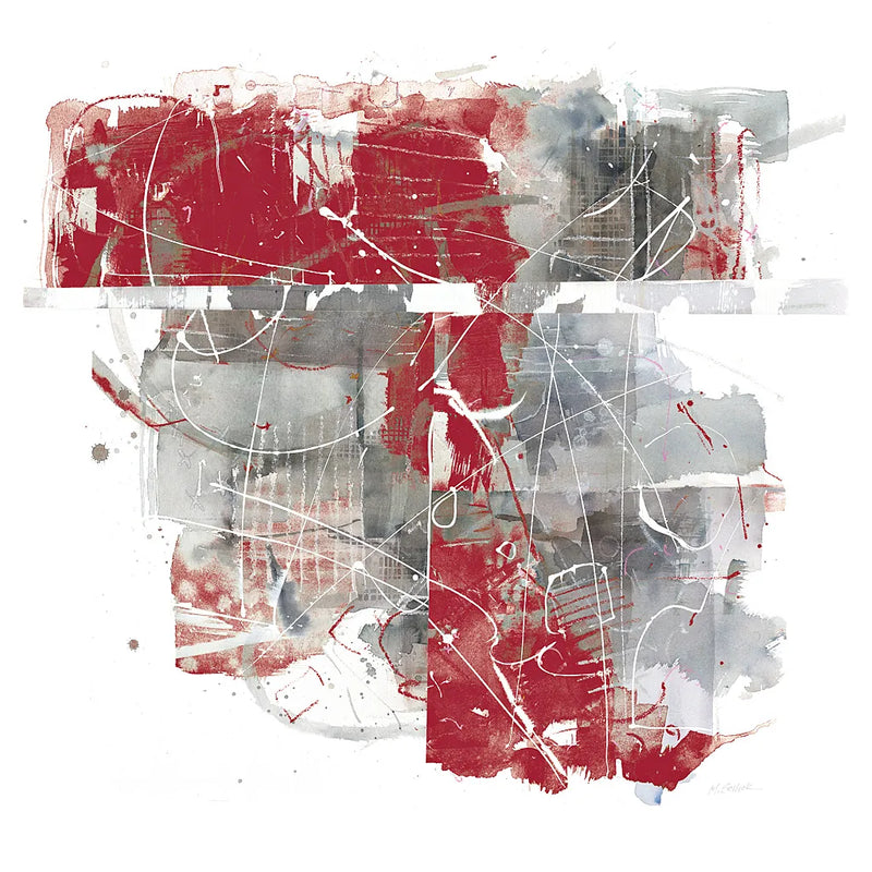 Moving In and Out of Traffic II Red Grey by Mike Schick. SKU 33762a. Archival Giclee Fine art print for wall decor.