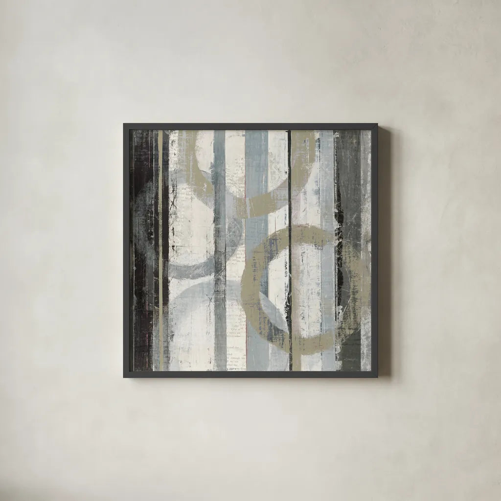 Neutral Zephyr II by Mike Schick. Shown in a sleek black glass frame for a contemporary gallery look. Available as an archival giclee rolled canvas, fine art paper, or poster print. SKU 30076a.