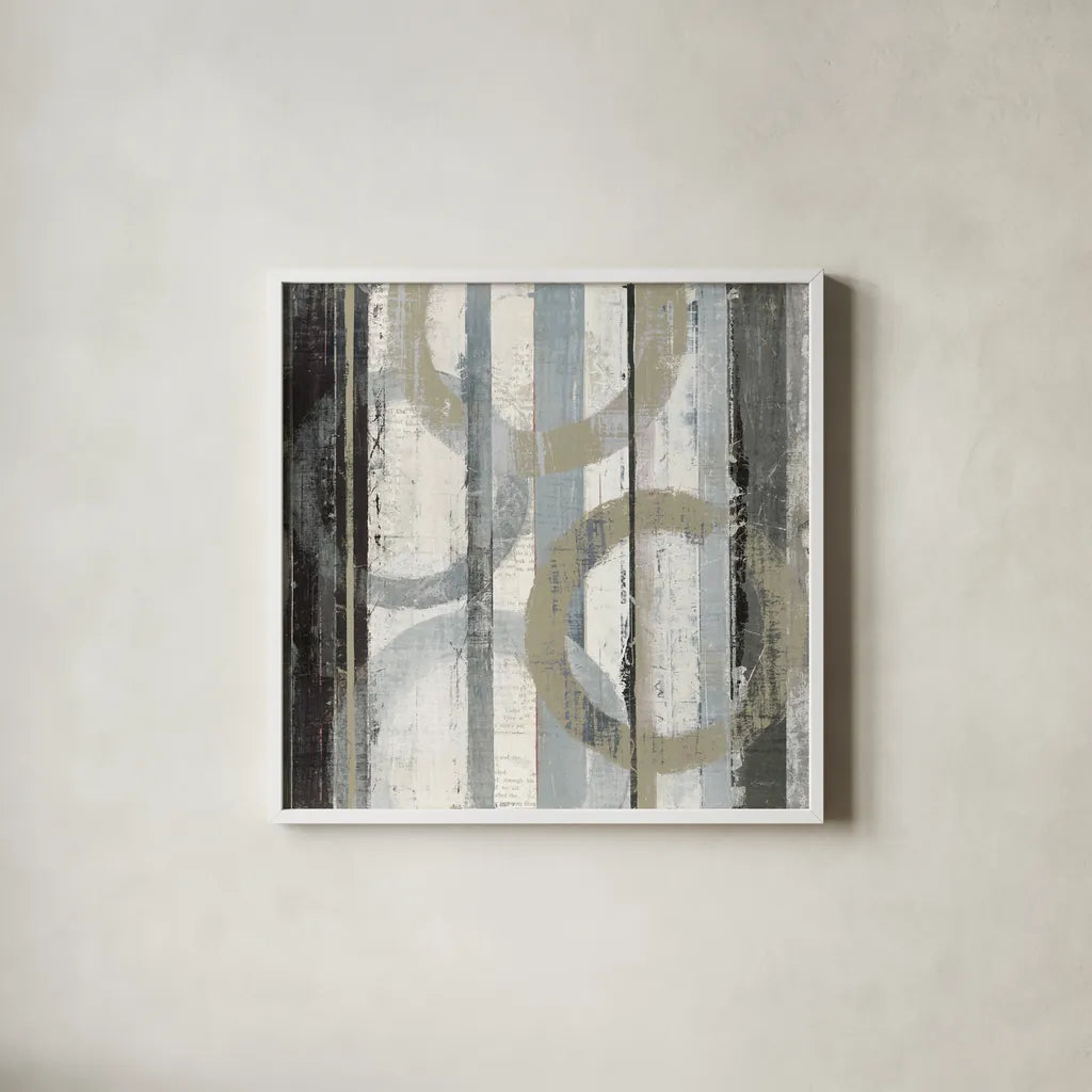 Neutral Zephyr II by Mike Schick. Shown in a crisp white glass frame for a clean and minimalist style. Available as an archival giclee rolled canvas, fine art paper, or poster print. SKU 30076a.