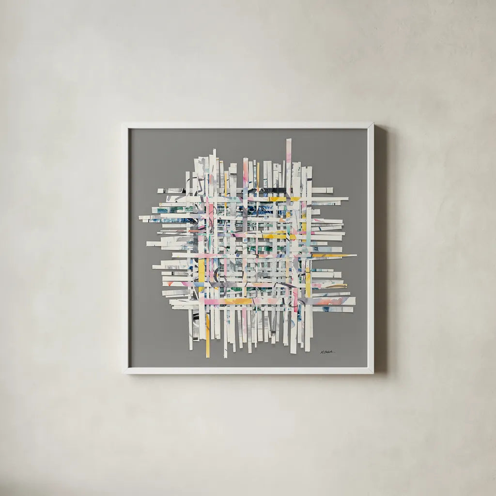 New Morning on Gray by Mike Schick. Shown in a crisp white glass frame for a clean and minimalist style. Available as an archival giclee rolled canvas, fine art paper, or poster print. SKU 30387a.