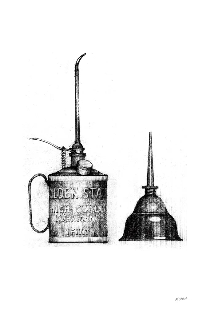 Oil Cans by Mike Schick. SKU 58752h. Archival Giclee Fine art print for wall decor.