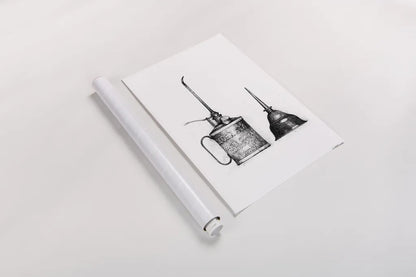 Oil Cans by Mike Schick. shown as a rolled paper print. Available as archival giclee rolled canvas, fine art paper, or poster print. SKU 58752h.