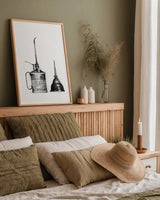 Oil Cans by Mike Schick. shown as a paper print in a natural frame. Available as a archival giclee rolled canvas, fine art paper, or poster print. SKU 58752h.