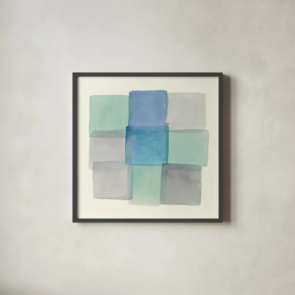 Overlap I by Mike Schick. Shown in a sleek black glass frame for a contemporary gallery look. Available as an archival giclee rolled canvas, fine art paper, or poster print. SKU 21613a.