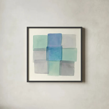 Overlap I by Mike Schick. Shown in a sleek black glass frame for a contemporary gallery look. Available as an archival giclee rolled canvas, fine art paper, or poster print. SKU 21613a.