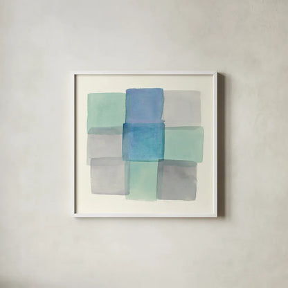 Overlap I by Mike Schick. Shown in a crisp white glass frame for a clean and minimalist style. Available as an archival giclee rolled canvas, fine art paper, or poster print. SKU 21613a.