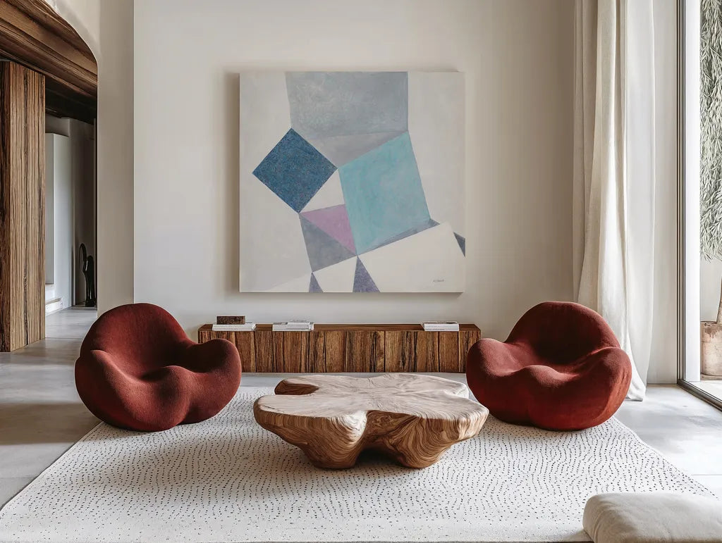 Paper Cut by Mike Schick. Shown as extra-large giant wall art in a modern living room. Available as an archival giclee rolled canvas, fine art paper, or poster print. SKU 36025a.