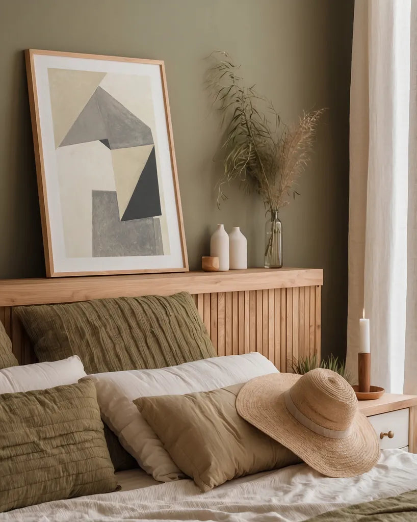 Paper Trail Neutral by Mike Schick. shown as a paper print in a natural frame. Available as a archival giclee rolled canvas, fine art paper, or poster print. SKU 70243h.