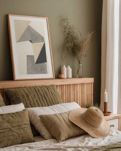 Paper Trail Neutral by Mike Schick. shown as a paper print in a natural frame. Available as a archival giclee rolled canvas, fine art paper, or poster print. SKU 70243h.