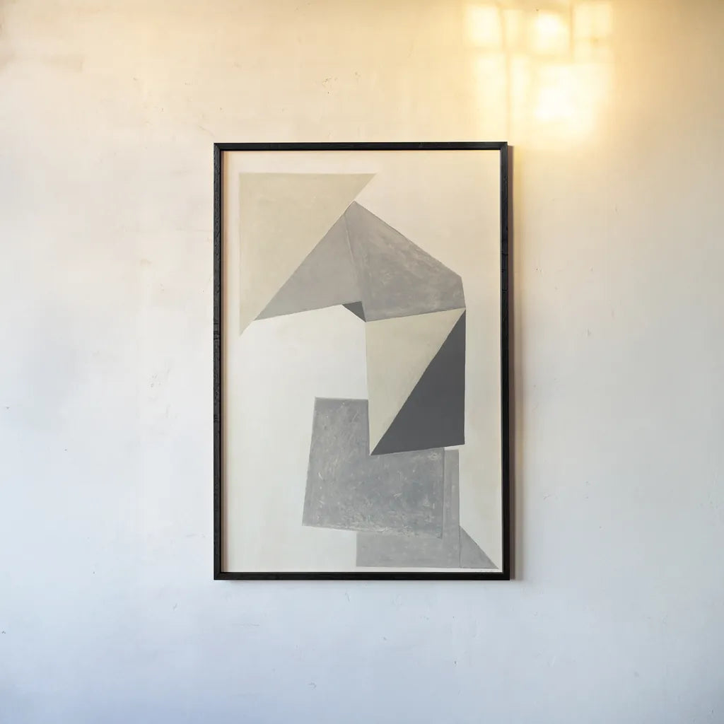 Paper Trail Neutral by Mike Schick. shown as a paper print in a black flame. Available as a archival giclee rolled canvas, fine art paper, or poster print. SKU 70243h.