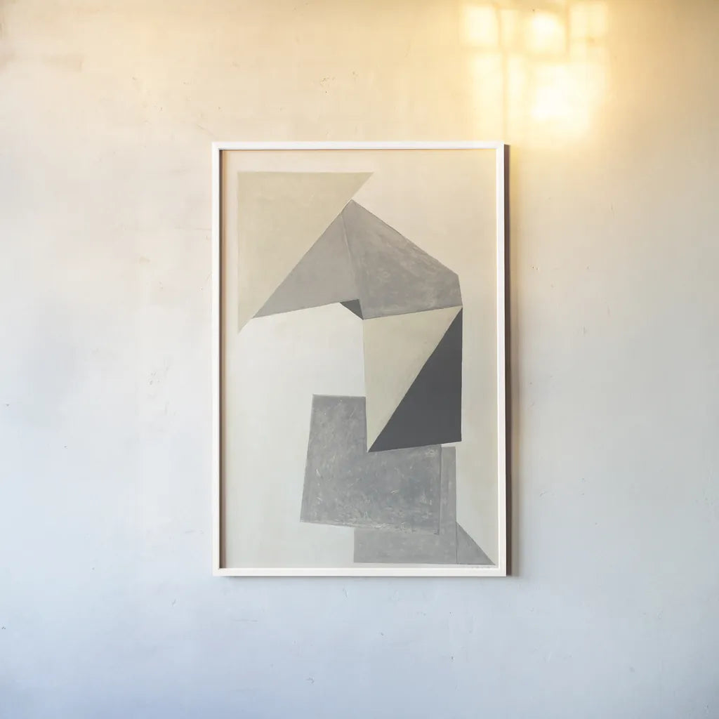 Paper Trail Neutral by Mike Schick. shown as a paper print in a white frame. Available as a archival giclee rolled canvas, fine art paper, or poster print. SKU 70243h.