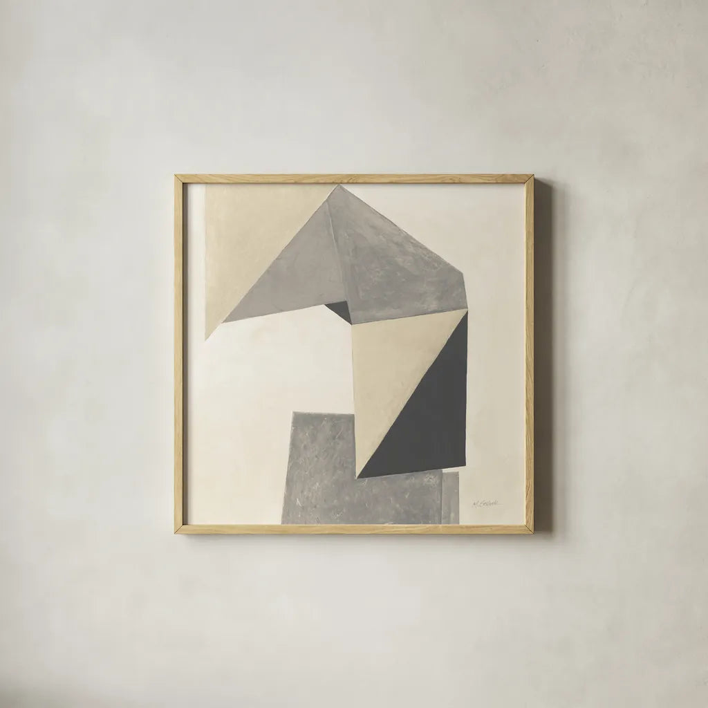 Paper Trail Neutral Crop by Mike Schick. Shown in a natural wood glass frame for a timeless modern aesthetic. Available as an archival giclee rolled canvas, fine art paper, or poster print. SKU 70243a.
