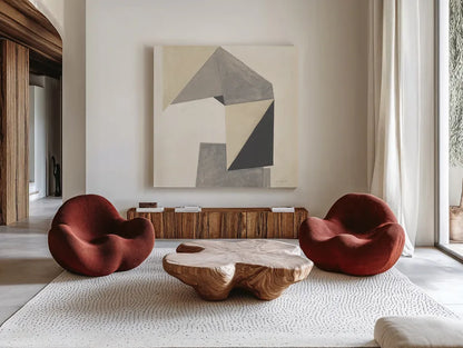 Paper Trail Neutral Crop by Mike Schick. Shown as extra-large giant wall art in a modern living room. Available as an archival giclee rolled canvas, fine art paper, or poster print. SKU 70243a.