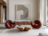 Paper Trail Travertine Crop by Mike Schick. Shown as extra-large giant wall art in a modern living room. Available as an archival giclee rolled canvas, fine art paper, or poster print. SKU 79807a.