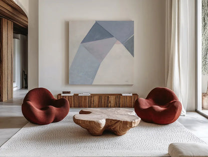 Paper Work I by Mike Schick. Shown as extra-large giant wall art in a modern living room. Available as an archival giclee rolled canvas, fine art paper, or poster print. SKU 36022a.