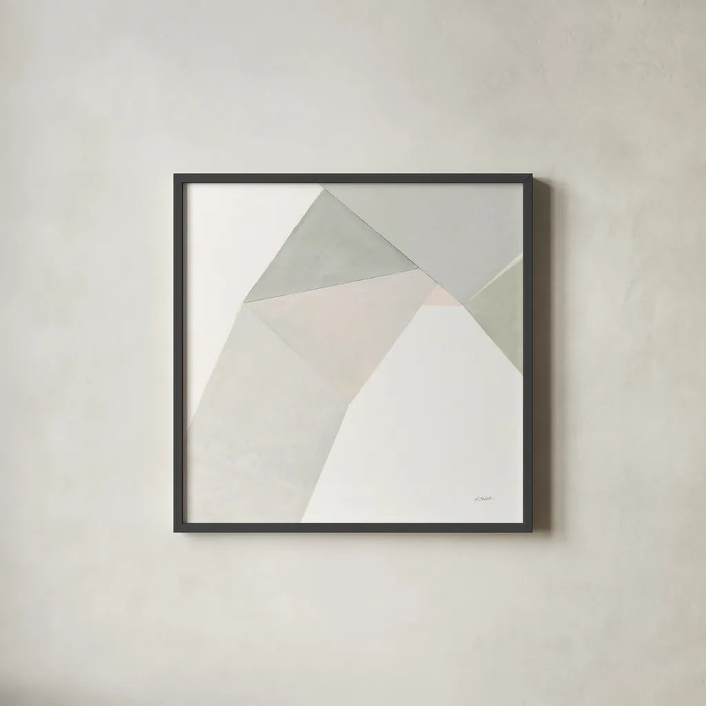 Paper Work I Neutral by Mike Schick. Shown in a sleek black glass frame for a contemporary gallery look. Available as an archival giclee rolled canvas, fine art paper, or poster print. SKU 42940a.